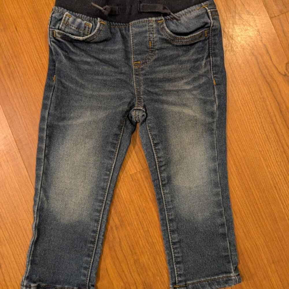 18M Boys Gently Used WONDER NATION Pull On Jeans Drawstring Elastic Waistband